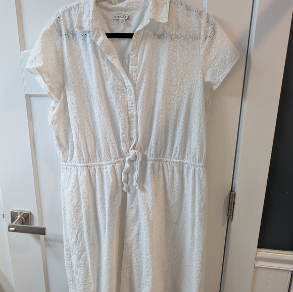 J. Crew Mercantile White Short-Sleeve Eyelet Collared Tie Front Dress, XXL - Picture 2 of 6